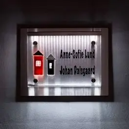 NAVNESKILT 2 HUSE RUSTFRIT STÅL LED LYS - Rektangulære